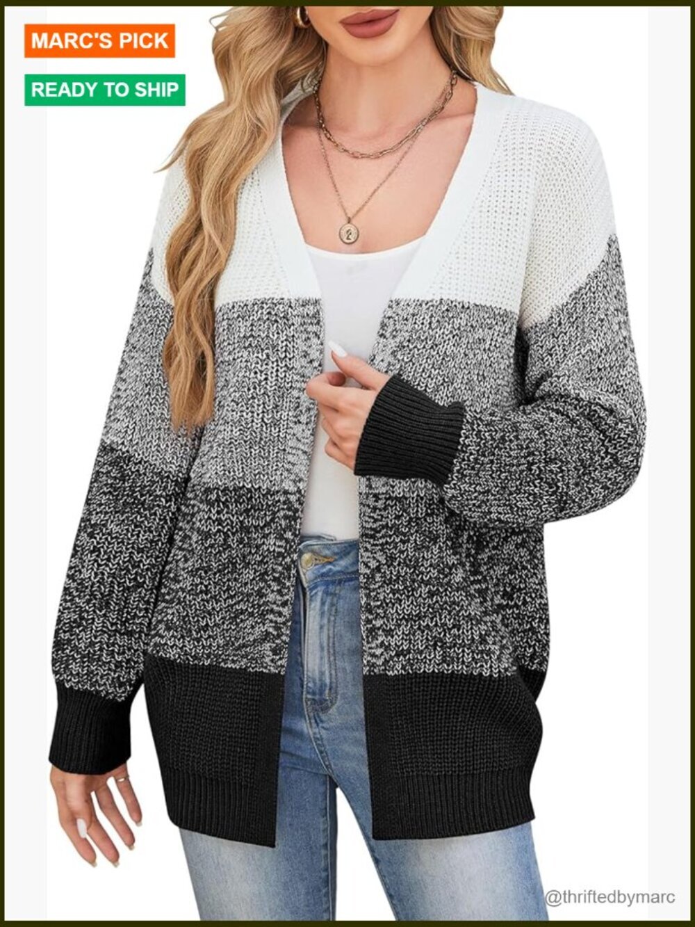 Oversized Color Block Knit Cardigan Sweater Long Sleeve Open Front Fall Outfits